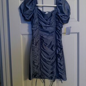 Blue Ruched Sweetheart Mini Dress
